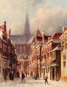 皮爾特 傑拉德 韋汀 A Snowy Street with The St Bavo Beyond Haarlem